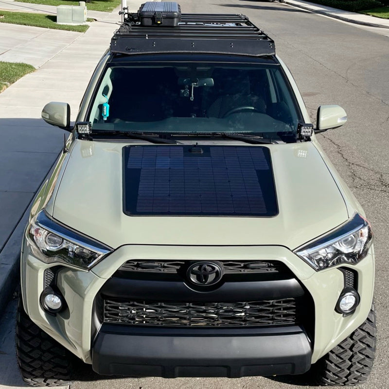 Lensun 100W hood solar panel on a 4th/5th-gen Toyota 4Runner