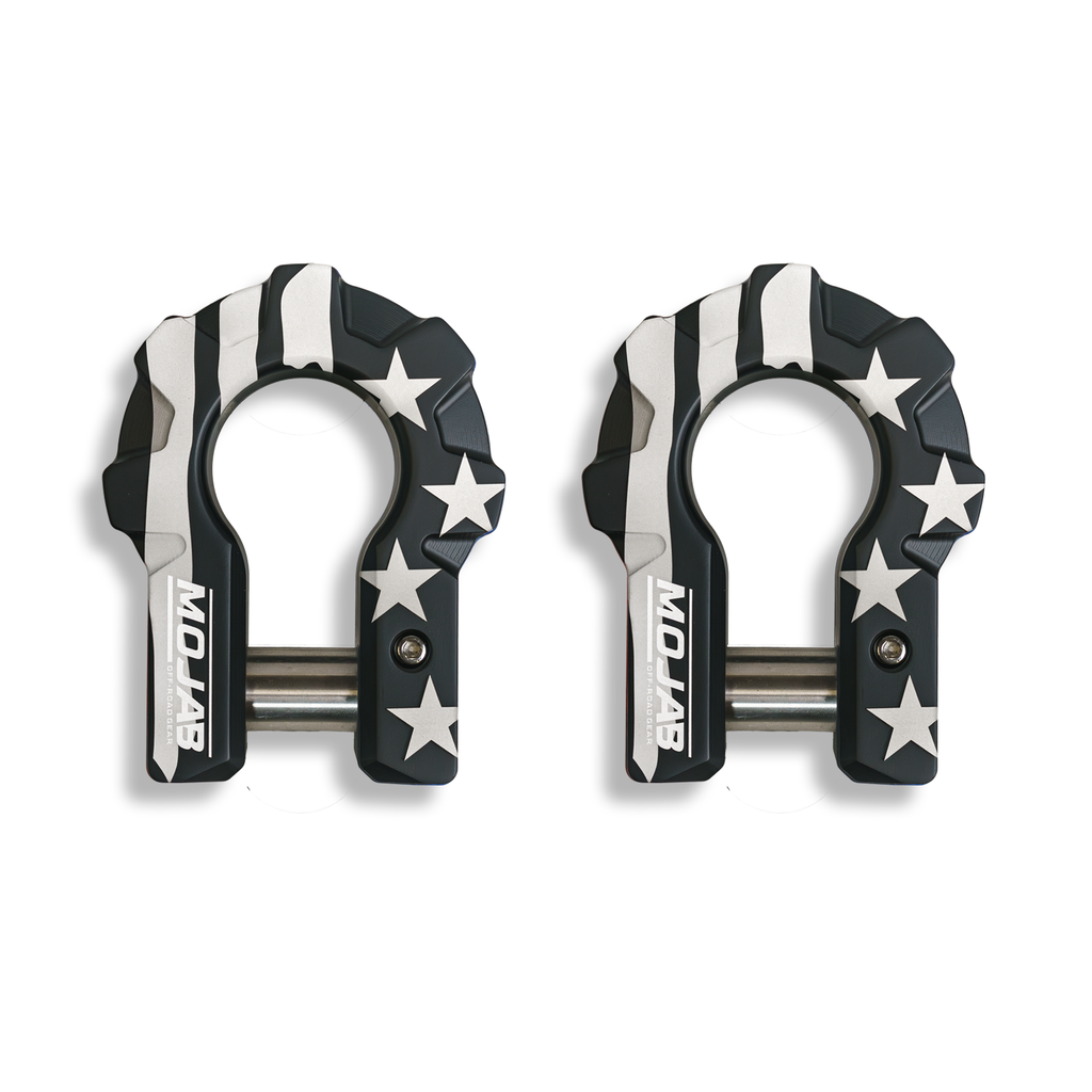 4xSolar - American Flag Black Edition 3/4'' Extreme duty Aluminum Shackle set (9T) - Off-Grid & Overland Power