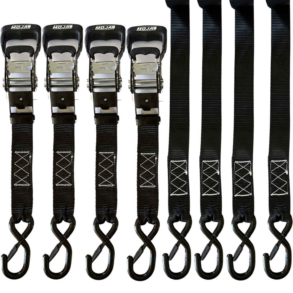 4xSolar - 1.6" x 15' Ratchet Tie-Down Set  (Pack of 4) , Closed Hook (Lifetime Warranty) - Off-Grid & Overland Power
