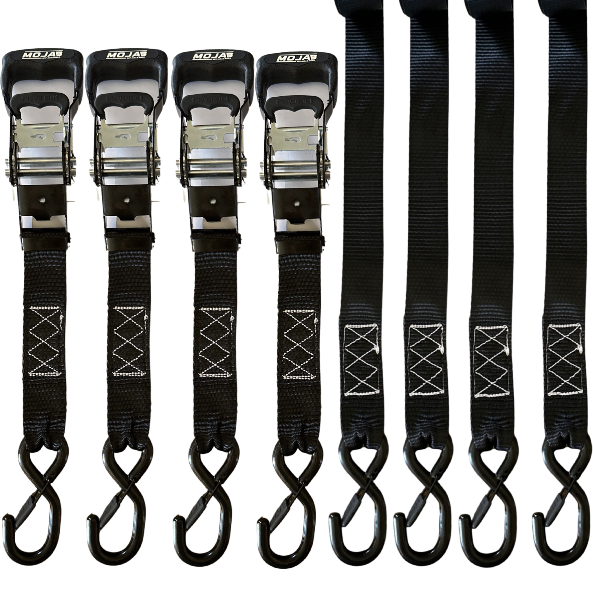 4xSolar - 1.6" x 15' Ratchet Tie-Down Set  (Pack of 4) , Closed Hook (Lifetime Warranty) - Off-Grid & Overland Power