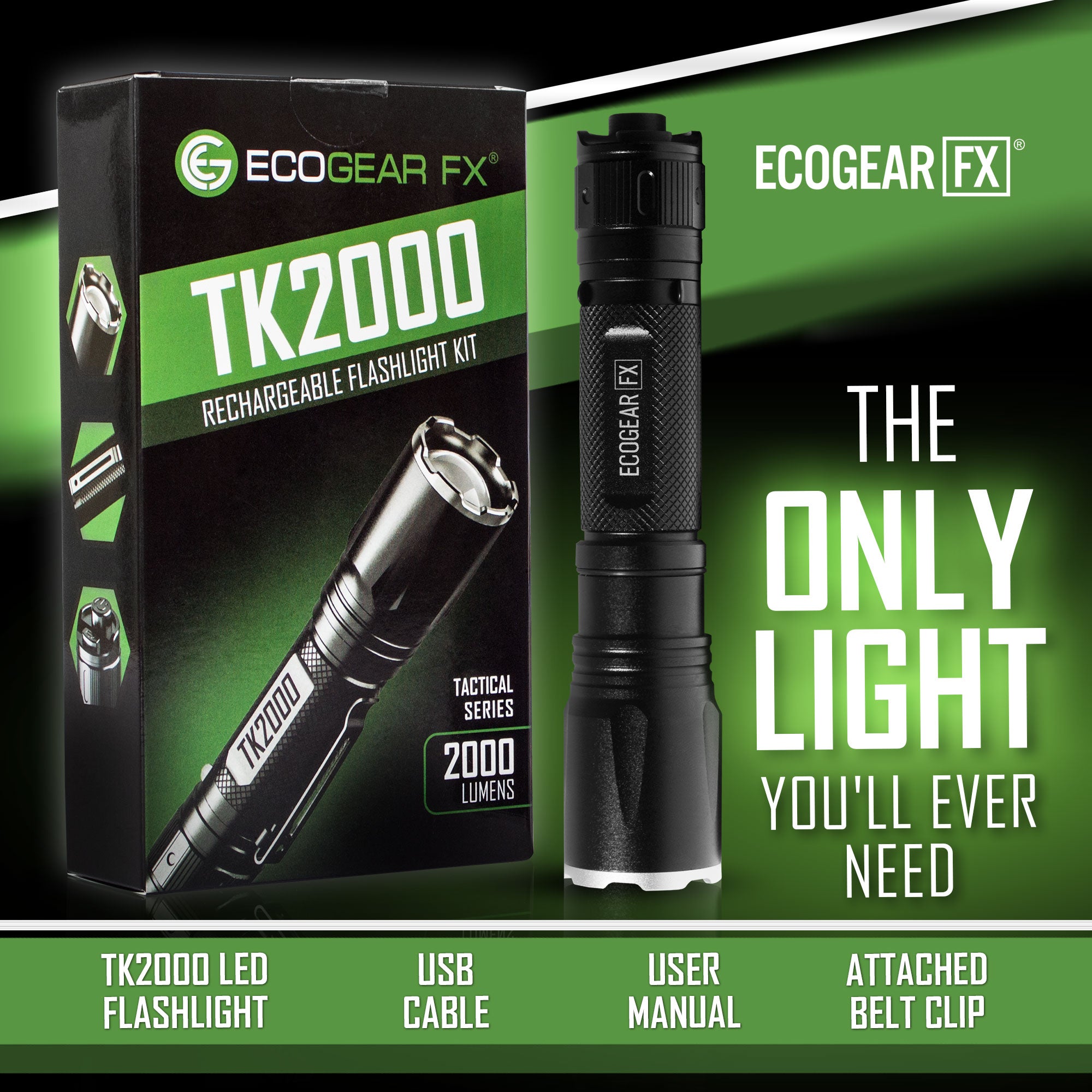 TK2000 - USB Rechargeable LED Tactical Flashlight